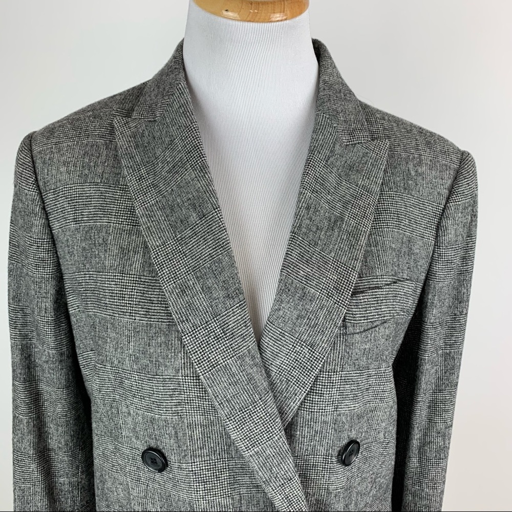 ZARA Black Plaid Double Breasted Blazer Medium - Picture 3 of 16